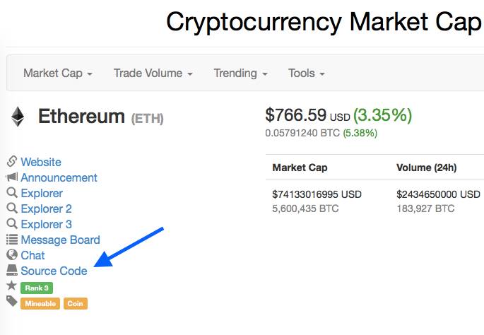 Cryptocurrency Market Cap
Market Cap
Trade Volume
Trending
Ethereum
(ETH)
O Website
Al Announcement
Q Explorer
Q Explorer 2
Q Explorer 3
Message Board
Chat
Source Code
Tools
$766.59 (3.35%)
0.05791240 BTC (5.38%)
Market Cap
$74133016995 USD
BTC
Volume (24h)
$2434650000 USD
183,927 BTC